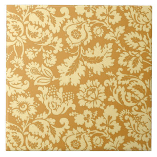 Carreau En Céramique Damassé florale de William Morris, jaune de