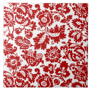 Carreau En Céramique Damassé florale de William Morris, rouge-foncé e