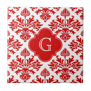 Carreau En Céramique Damassé florale rouge vintage #3 avec