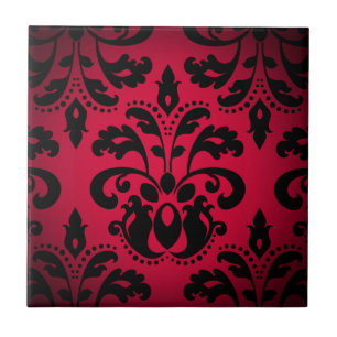 Carreau En Céramique Damassé gothique noire et rouge de cru de