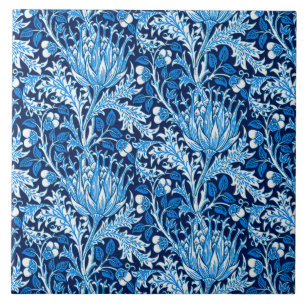 Carreau En Céramique Damassé, marine et blanc de William Morris