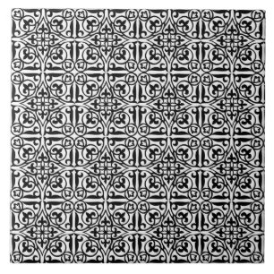 Carreau En Céramique Damassé médiévale Fleur-De-lis, noire et blanch