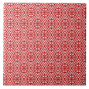 Carreau En Céramique Damassé médiévale Fleur-De-lis, rouge et blanc
