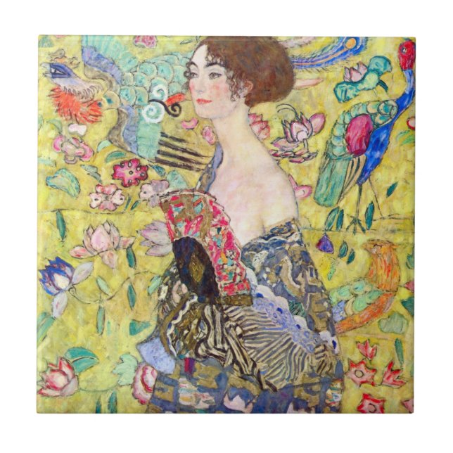 Carreau En Céramique Dame avec ventilateur par Gustav Klimt, Japonisme  (Devant)