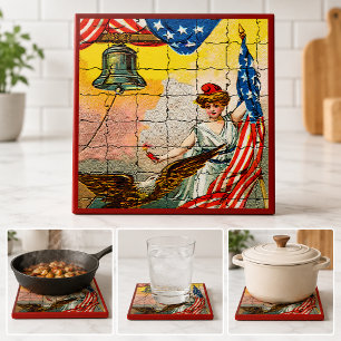 Carreau En Céramique Dame Vintage, Aigle, Drapeau et Mosaique de la Clo