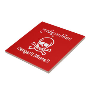 Carreau En Céramique Danger ! ! Les mines ! ! SYMBOLE ☠ Cambodgien Khme