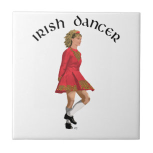 Carreau En Céramique Danseuse Irlandaise Blonde en Rouge