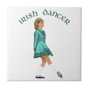 Carreau En Céramique Danseuse Irlandaise en Chaussures Douces Turquoise
