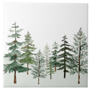 Carreau en céramique d'arbre de forêt à l'aquarell