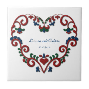 Carreau En Céramique Date personnalisée Anniversaire du Mariage Coeur s