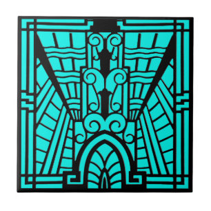 Carreau En Céramique Déco Motif architecturale, turquoise et noire