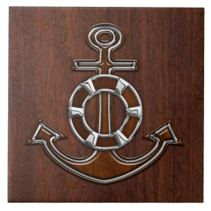 Carreau En Céramique Décor d'acajou nautique humide d'acier d'Ancre