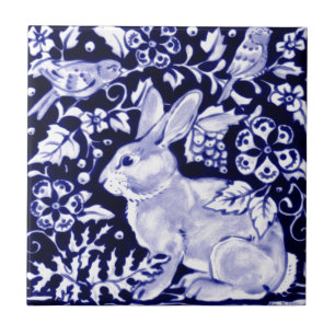 Carreau En Céramique Dedham Blue Rabbit, Classic Blue & White Design