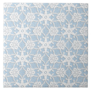 Carreau En Céramique Dentelle antique - blanc et bleu de ciel