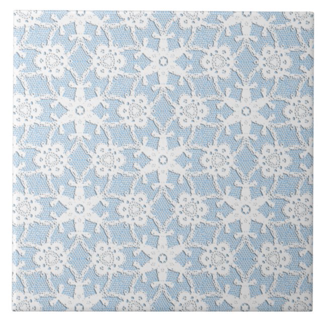 Carreau En Céramique Dentelle antique - blanc et bleu de ciel (Devant)