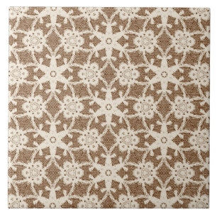 Carreau En Céramique Dentelle antique - crème et marron
