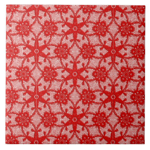 Carreau En Céramique Dentelle antique - rouge profond et blanc