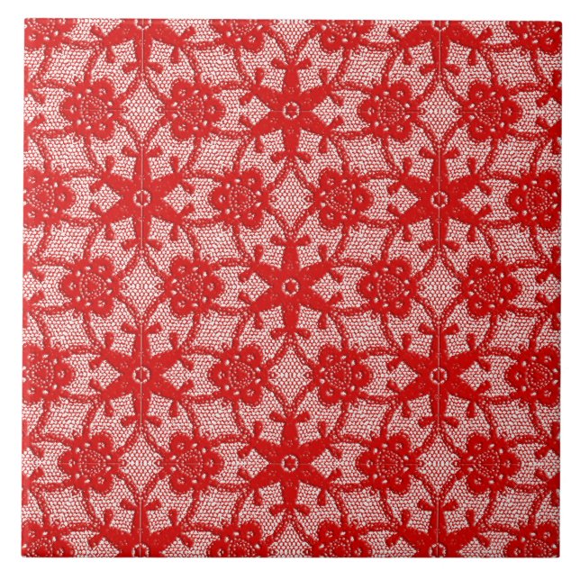 Carreau En Céramique Dentelle antique - rouge profond et blanc (Devant)