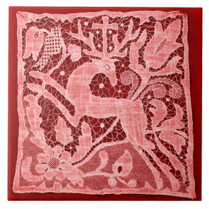 Carreau En Céramique Dentelle de Noël sur le rouge (carreau de