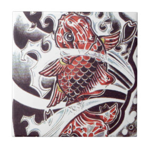 Carreau En Céramique Design de tatouage Koi rouge