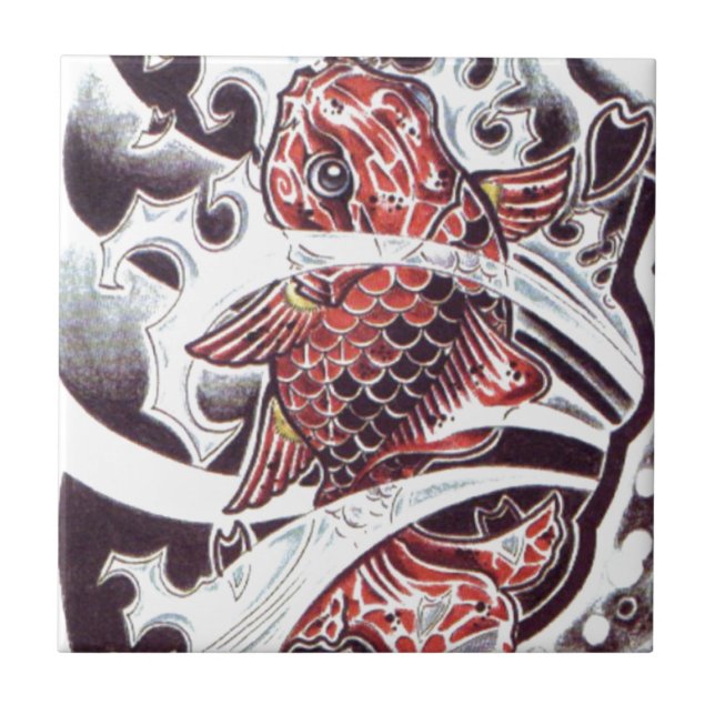 Carreau En Céramique Design de tatouage Koi rouge (Devant)