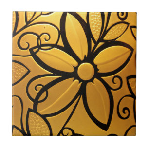 Carreau En Céramique Design floral jaune doré