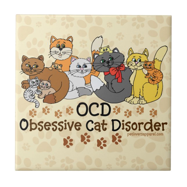 Carreau En Céramique Désordre obsédant de chat d'OCD (Devant)