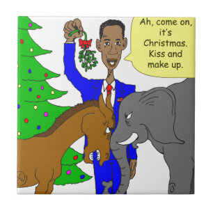 Carreau En Céramique dessin animé du président Obama sur l'éléphant