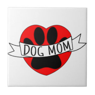 Carreau En Céramique Dessin De Chien Maman Paw Et Red Heart