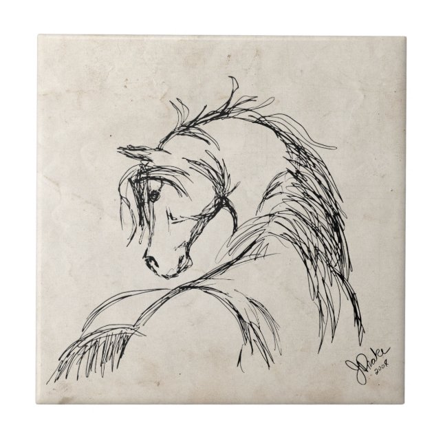 Carreau En Céramique Dessin de la tête d'un cheval d'art (Devant)