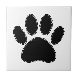 Carreau En Céramique Dessin Paw Chien En Noir