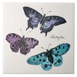 Carreau En Céramique Dessin rose pourpre bleu turquoise vintage de