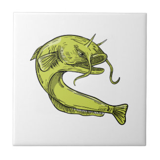 Carreau En Céramique Dessin sautant de poisson-chat de diable