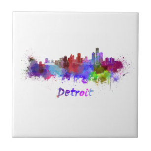 Carreau En Céramique Detroit skyline in watercolor