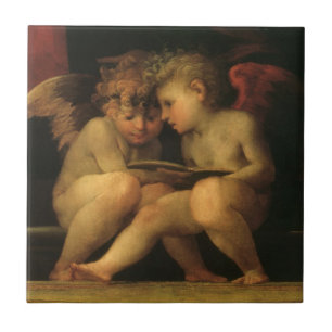 Carreau En Céramique Deux Cherubs Lecture par Rosso Fiorentino, Angels