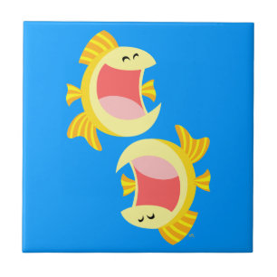 Carreau En Céramique Deux tuiles et trépieds mignons de poissons de