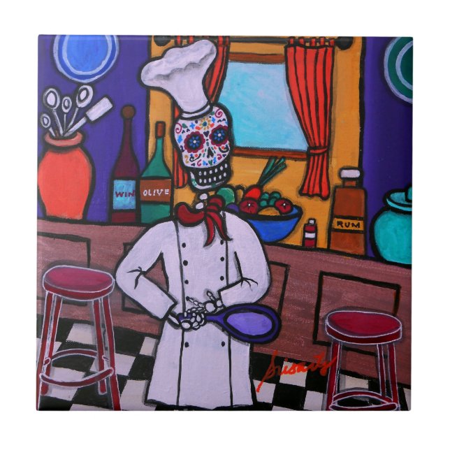 Carreau En Céramique Dia de los Muertos Chef (Devant)