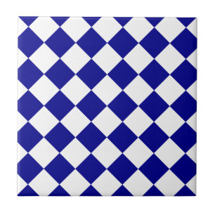 Carreau En Céramique Diag Checkered - blanc et bleu-foncé
