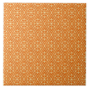 Carreau En Céramique Diamants damassés médiévaux, mandarine orange
