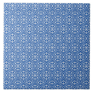 Carreau En Céramique Diamants médiévaux de damassé, bleu de cobalt