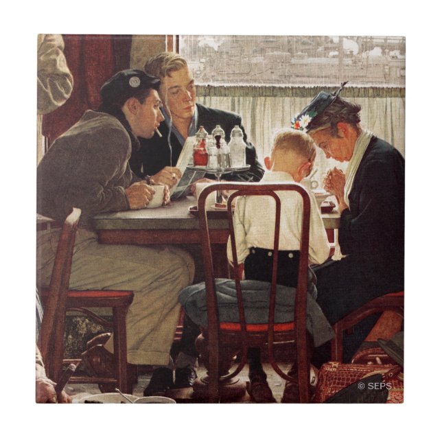 Carreau En Céramique Dire grâce par Norman Rockwell (Devant)