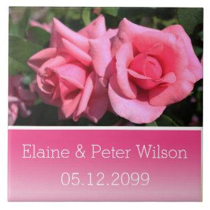 Carreau En Céramique Double rose rose chaud Fleurs mariage anniversaire