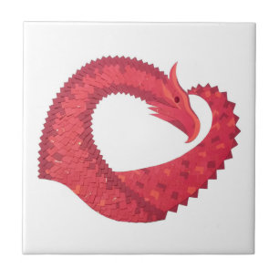 Carreau En Céramique Dragon de coeur rouge en blanc