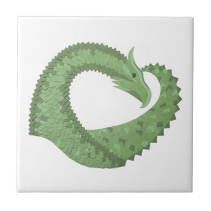 Carreau En Céramique Dragon de coeur vert olive blanc