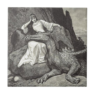Carreau En Céramique Dragon de poète et Maïden médiéval