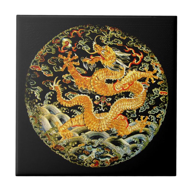 Carreau En Céramique Dragon d'or brodé par antiquité chinoise de (Devant)