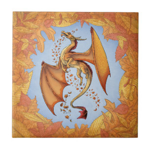 Carreau En Céramique Dragon d'Orange d'Automne Nature Imaginaire Art