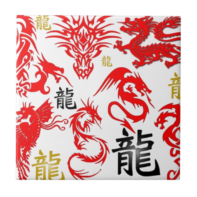 CARREAU EN CÉRAMIQUE DRAGON ROUGE (Devant)