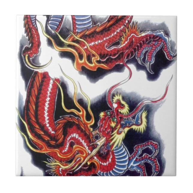 Carreau En Céramique Dragon rouge japonais (Devant)