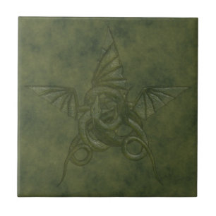 Carreau En Céramique Dragon Star - Green Embossé en cuir